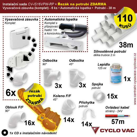 Instalační sada - Potrubí (38m) Zásuvkový komplet Del.(6ks) A.L.
