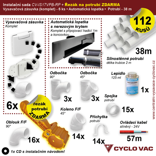 Instalační sada - Potrubí (38m) Zásuvkový komplet D.(6ks) A.L.N.